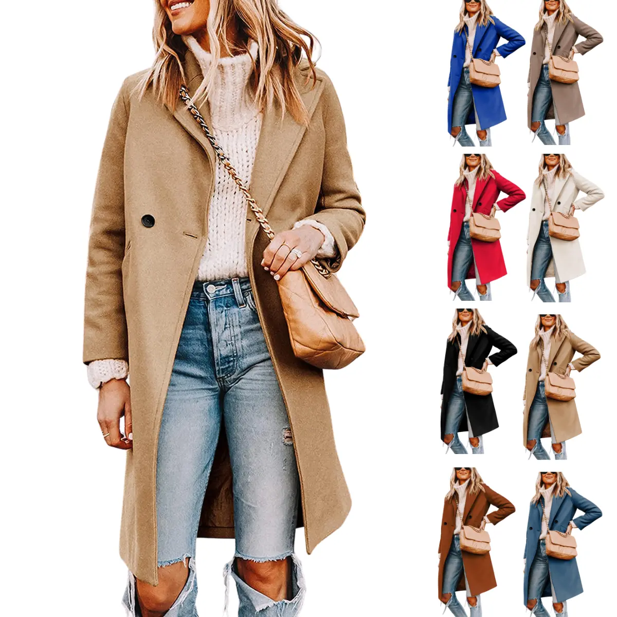 Molitree Women's Winter Notch Lapel Double Breasted Wool Blend Mid Long Pea Trench Coat Molitree Women's Winter Notch Lapel Double Breasted Wool Blend Mid Long Pea Trench Coat