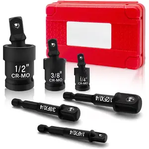 Swivel Socket Set, 3 count Impact Swivel Socket Set with 3 count Impact Socket Adapter, Wobble Socket, Impact Grade Universal Joint, Cr-Mo Steel, 1/4-Inch, 3/8-Inch, 1/2-Inch Drive/Adapter