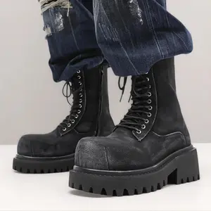 Men's Shoes New Style Invisible Hidden Heel 10cm Boots Personality Handsome Thick Sole High Top Retro Work Boots 23395-K Footwear