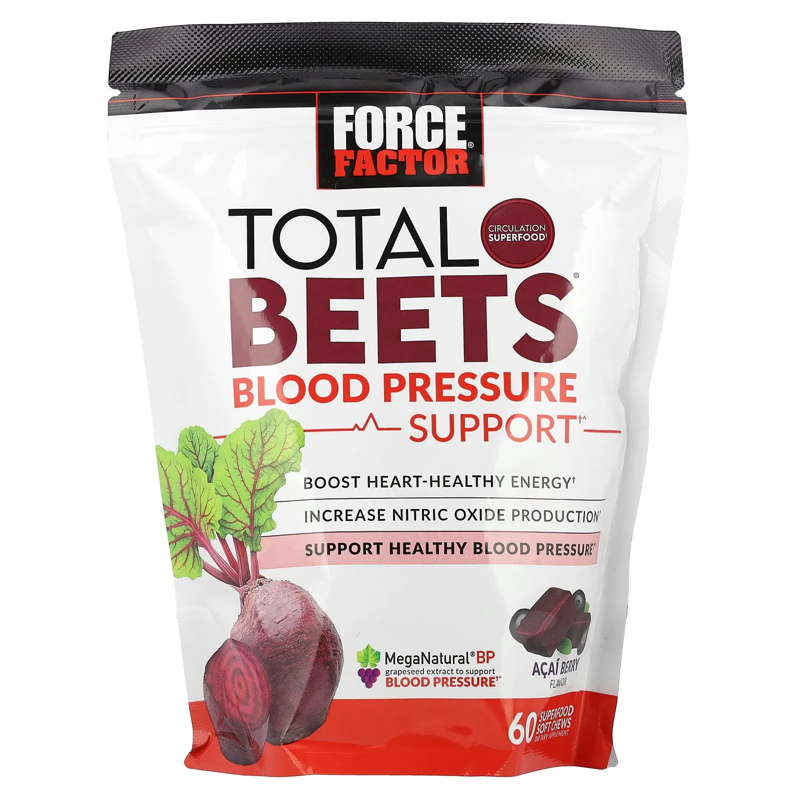Force Factor Total Beets®, Blood Pressure Support, Acai Berry, 60 Soft Chews