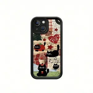 Retro Patchwork Black Cat Pattern Phone case for iPhone 17 16 Pro Max 15 Plus 14 13 12 11  Air XR XS Anti-Scratch Shockproof TPU Bumper Drop-proof Cover