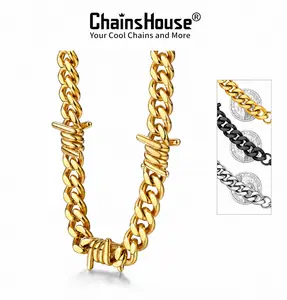 ChainsHouse Summervibe Thorns Chain 18K Gold Plated Jesus Thorns Stainless Steel Chunky Necklace for Men Women,5/6/7/9/12MM Width,16/18/20/22 Inches Length Casual Cool Unisex Hip Hop Necklace CHN18583