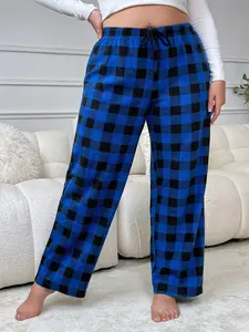 Women's Plush Fleece Soft Comfortable Striped Home Sleep Pants, Elastic Waist Long Pants 1xl-5xl, Fall & Winter Casual Style
