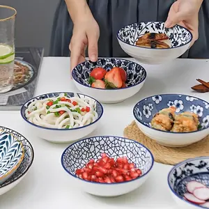 Ceramic Salad Serving Bowls, 6 Counts/set Creative Flower Geo Pattern Dipping Bowl, Food Sauce Bowl Kitchen and Restaurant Supplies