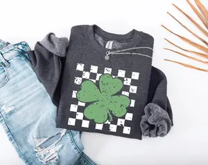 Retro Shamrock Sweatshirt, Checkered Shamrock, Lucky Sweatshirt, Lucky Shamrock, Retro Clover Sweater, Patrick’s Day Gift, Irish Sweatshirt