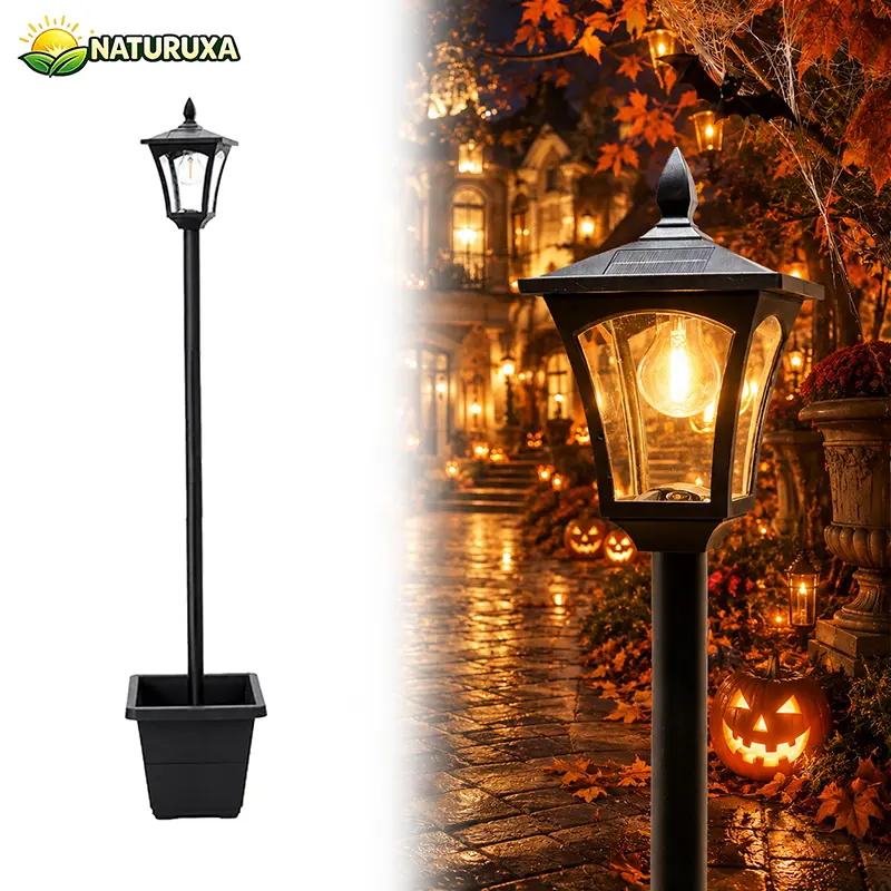 Naturuxa 65" Solar Lamp Post Light with Planter – Glass 60 Lumens Warm White, Waterproof Outdoor Solar Pole Light for Garden & Patio Decor. Great for Dorm, Home Decor, Home Essentials & Camping, halloween decorations.
