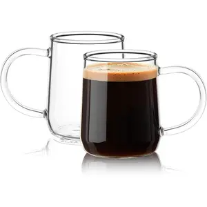 Glass Espresso Cups Set of 2, 5.4 oz Clear Espresso Shots Cup with Handle, Small Coffee Cups Glasses Mugs, Demitasse Cups, Cappuccino Cup, Suit for Espresso Machine, Microwave Dishwasher Safe