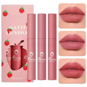 3 piece nude matte lipstick set, natural nude lipstick velvet air moisture smooth crayon lip stain, matte lipstick 24 hour superstaylong lasting waterproof lip gloss for women makeup (set C)