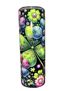 Lucky Bright Four Leaf Clover - 20oz Skinny Straight Sublimation Tumbler - Amy's Tumbler Junkies - Your Favorite Tumbler Shop!
