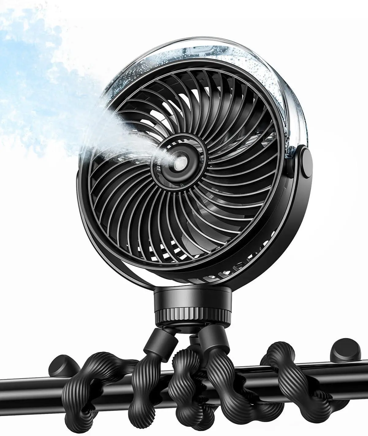 SWEETFULL Portable Stroller Misting Fan for Babies - 4-Speed Quiet Mister, 360° Tripod, 3000mAh Rechargeable, Oscillating for Desk, Car Seats