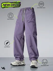 Vibe404 Men's Y2K Gorpcore Baggy Parachute Pants Outdoor Streetwear Techwear Lightweight Wide Leg Cargo Trousers Adjustable Drawstring Waist & Hem Deep Pockets Casual Oversized Joggers