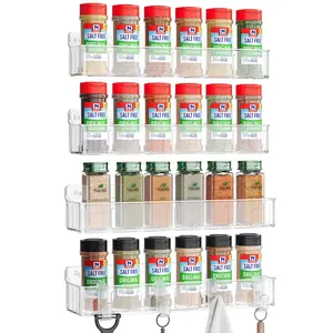 Spice Rack Wall Mount, 4 Pack, Clear, Screw or Adhesive Installation, Spice Rack Organizer for Your Kitchen Cabinet or Pantry Door