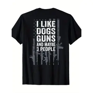 Interesting gun-back T-shirt — I like dog guns, maybe three people. GARMENTARY