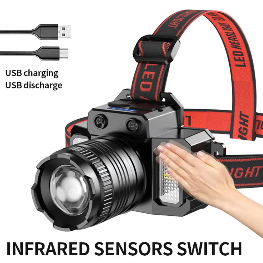 Super Bright LED Headlamp USB Rechargeable Headlight Flashlight Torch, Outdoors Camping, Running,portable headlight home emergencyoutdoor camp motion sensor Running, Portable Adjustable Led Beads Headlight, Outdoor Lighting Supplies.