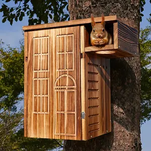 Large Squirrel House for Outside, Durable Wooden Nesting Box with External Platform for Squirrels, Chipmunks and Small Animals