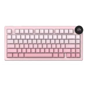 AJAZZ AK820 V2 Dual 1K Wireless Gaming Mechanical Keyboard White Peach Switch 75% with 0.9-inch TFT Color Screen Multi functional Metal Knob Office Mechanical Keyboard RGB DIY Support Multiple Systems Suitable for Esports Games and Office
