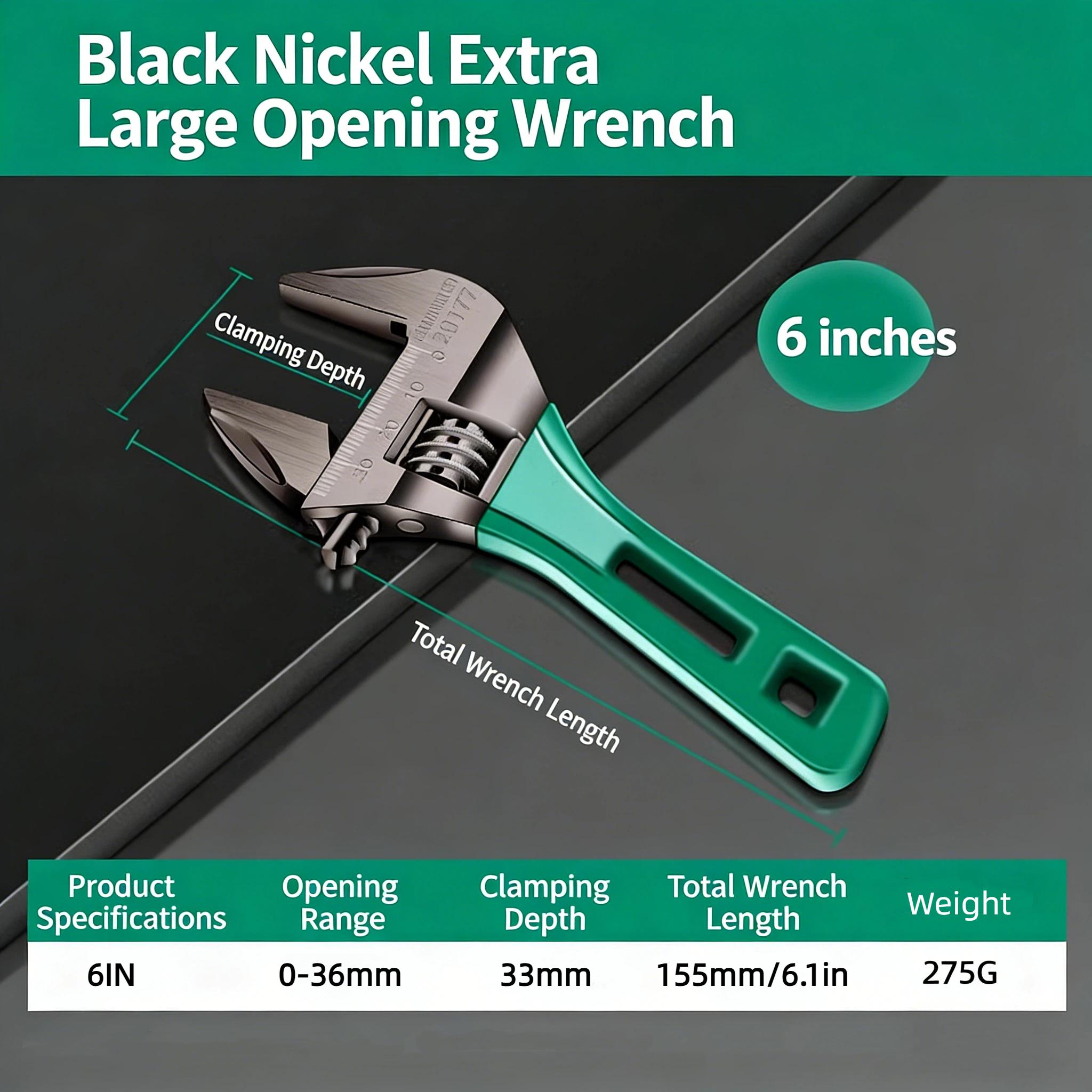 2-in-1 Adjustable Wrench & Pipe Wrench, 6-Inch Large Opening Dual-Use Spanner Tool, Heavy-Duty Short Handle Plumbing Wrench with Anti-Slip Jaw, Chrome Vanadium Steel for Bathroom Installation, Pipe Fittings, Home Repair & Maintenance