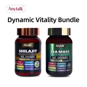 Anytalk Dynamic Vitality Bundle - Anytalk SHILAJIT & Sea Moss Capsules - 60 Vegetarian Capsules Each - 45,000mg & 60,000mg Per Serving - Supplement for Fitness & Healthcare - Edible & Dietary - Gluten-Free