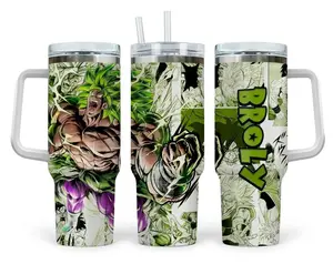 Broly Legendary Super Saiyan Energy Tumbler 40oz with Handle, Anime Rage Power Graphic Travel Mug, Large Capacity Fan Gift Cup