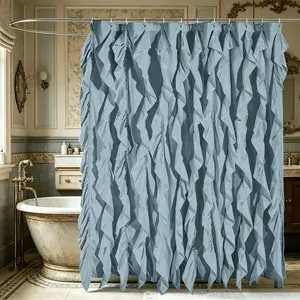 Elegant Ruffled Fringe Bath Curtain, Polyester Fiber, Artistic Ripple Design, Easy Hang Hook, Bathroom Decor, Stylish Shower Curtain