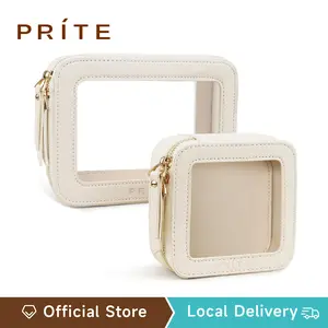 PRITE Clear Leakproof Makeup Bag for Women – Waterproof Vegan Leather PVC Cosmetic Organizer with Golden Zipper, Travel Toiletry & Skincare Pouch for Daily Organizing