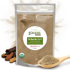 Dimmak Herbs Organic Prepared He Shou Wu Powder (Fo-Ti Root)- Traditional Black Bean Cured Tonic for Hair Growth, Graying & Jing Vitality- Doctor Verified Safe & Potent (4oz)
