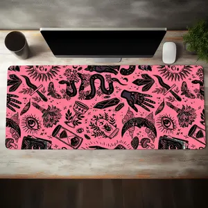 Bohemian Mystical Symbols Pattern Mouse Pad, Rectangle Gaming Mouse Pad, Non-Slip Rubber Base Stitched Edge Desk Pad, Cute Desk Accessories for Home Office Game Room