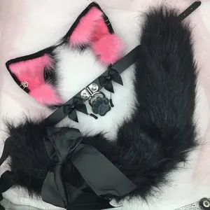 Pink ear black necklace Halloween costume kawaii