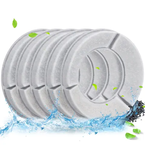 UPSKY 5PCS Stainless Steel Resin Multi-Layered Coconut Activated Carbon Dog Water Fountain Replacement Filters - 1-Pack Refills, Eliminates Odor, Slobber & Mold, Fresh Water Filtration for 3L/101oz,4L/135oz,5.5L/186oz,6.5L Large Dog Drinking Bowls