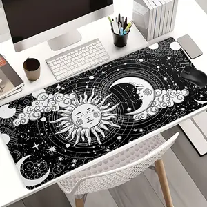 Extra Large Celestial Sun Moon Mouse Pad Mystic Black White Gaming Desk Pad 35x16 Inch Computer Keyboard Mousepad with Non-Slip Rubber Base Durable Stitched Edge Perfect Gift for Home and Office
