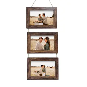 5x7 Wall Hanging Picture Frames Collage with 3 Opening Rustic Brown Frames