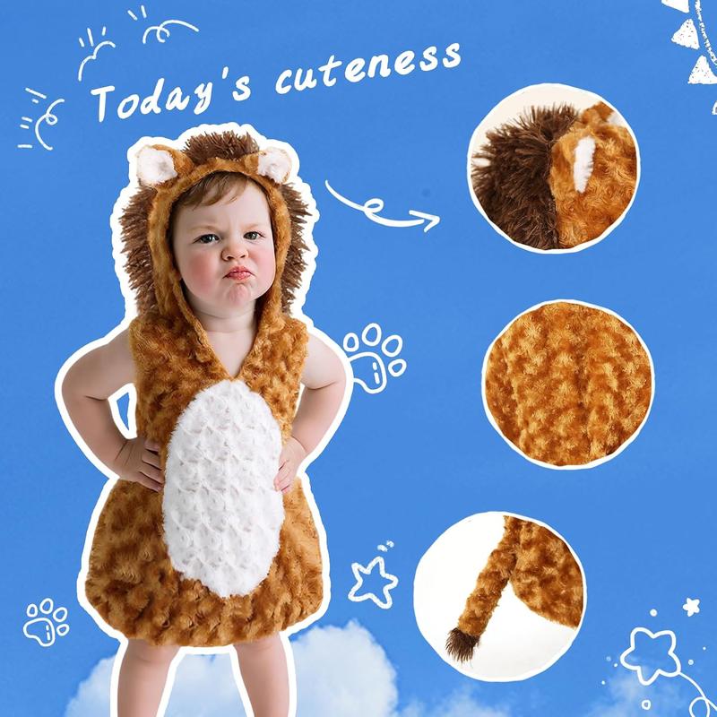 Baby Lion Costume Furry Cuddly Toddler Lion Costume Halloween Adorable Plush Lions Dress-Up Kids Animal Costumes