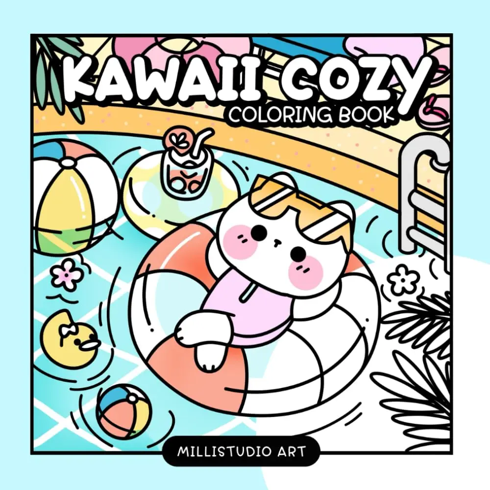 Kawaii Cozy Coloring Book: Relaxing Cute Coloring for Adults and Teens, Easy andBold Simple Coloring Featuring Adorable Cat & Bear (Milli & Bibi)