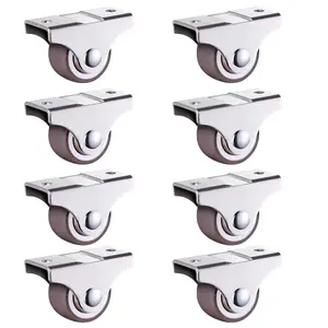 8 Pack 1" Small Low Profile Caster Wheel, Rigid Fixed Non Swivel Casters with Metal Top Plate Rubber Wheels for Furniture,Cabinet, Brown