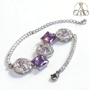 Vintage Style Amethyst Color Bracelet | Elegant Zircon Chain Bracelet for Women Gift