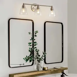 Modern 3-Light Brushed Nickel Bathroom Vanity Light with Clear Glass Shade, E26 Wall Sconces Over Mirror for Living Room Bedroom Hallway (Bulb Not Included)