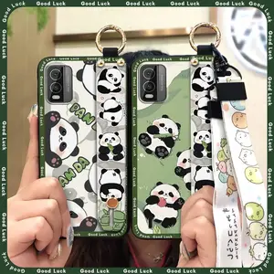 Lanyard Back Cover Phone Case For Nokia C210 Wristband ring Soft case Kickstand Wrist Strap Cute protective Silicone panda Phone Holder Anti-dust Cartoon Waterproof Dirt-resistant