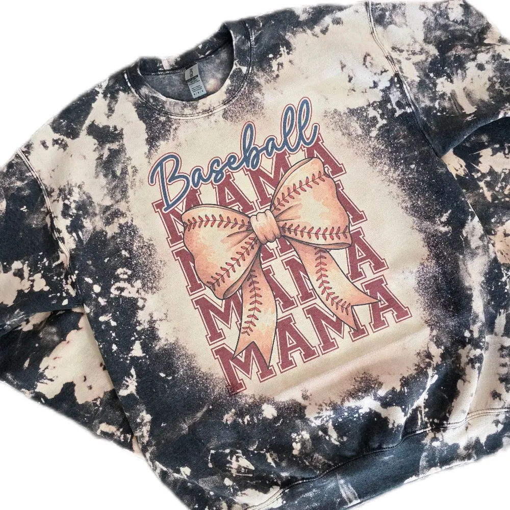Baseball Mama Acid Washed Sublimation Bleached Sweatshirt Pullover Soft