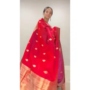 Banarasi Silk Saree Pure Mashru  - Reddish Pink - Kaduwa