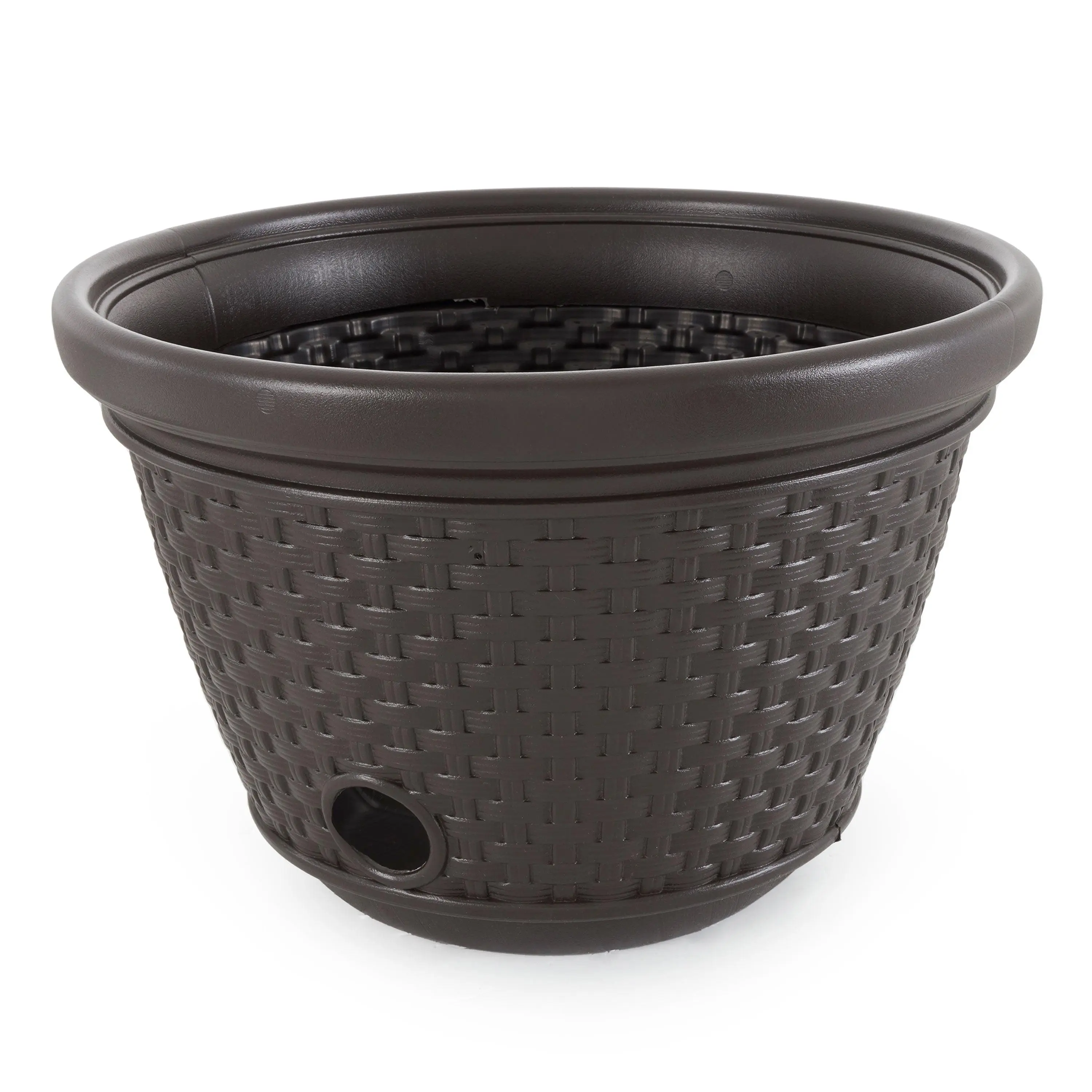 Suncast 100 Foot Resin Wicker Garden Water Hose Caddy Storage Holder Pot, Java Suncast 100 Foot Resin Wicker Garden Water Hose Caddy Storage Holder Pot, Java