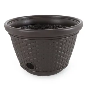 Suncast 100 Foot Resin Wicker Garden Water Hose Caddy Storage Holder Pot, Java Suncast 100 Foot Resin Wicker Garden Water Hose Caddy Storage Holder Pot, Java