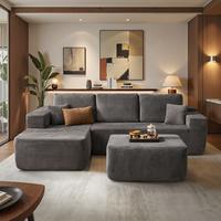 Light Grey Corduroy Left Chaise