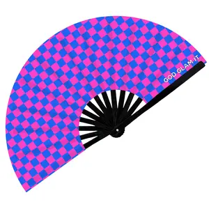 Blue Checker EDM Rave Folding Hand Fan - God Glam It fan  clackers