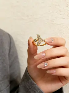 Rhinestone Fish Tail Open Ring, Luxurious High-End Design, Unique Gentle Ring, Perfect for Commute and Dates, Elegant Accessory