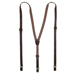 CTM Faux Leather Slim Clip-End Suspenders
