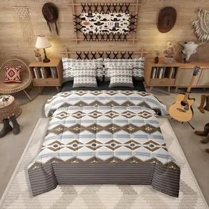 Boho Western Bed in A Bag,7 Piece Rustic Farmhouse Cabin Comforter Set,Southwestern Aztec Country Bedding Sets,for Adults