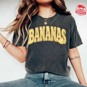 [Sale up to 50%] [Free Ship] Faux Patchwork Banana Baseball T-Shirt, Funny Banana Sports Tee, Vintage Banana Team Shirt, Baseball Lover Gift, Summer Game