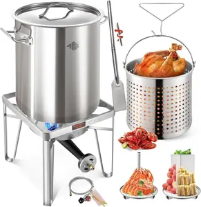 64QT Stainless Steel Pot with 200,000 BTU Propane Burner and 36" Mixing Paddle, Seafood Boil Pot, Crab Boil Pot, Lobster Pot, Shrimp Boil Pot, Tamale Steamer Pot with Basket and Turkey Fryer Burner