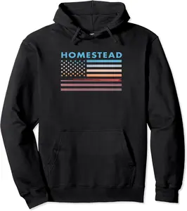 Vintage Sunset American Flag Homestead, Rhode Island Pullover Hoodie - Jatinderpa Shop 55B0CS9VB61X