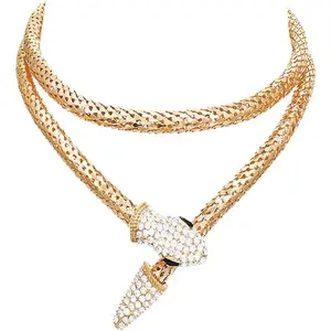 Snake Gold Necklace Bendable Snake Choker Medusa Rhinestone Necklaces Chain Jewelry For Women